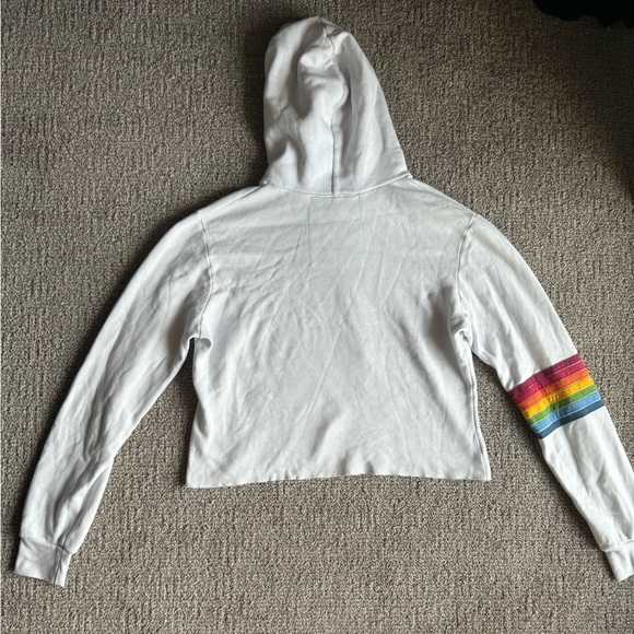 Aviator Nation Rainbow Sleeve Crop Hoodie Pullover - WHITE Size Women’s Large - Picture 2 of 4